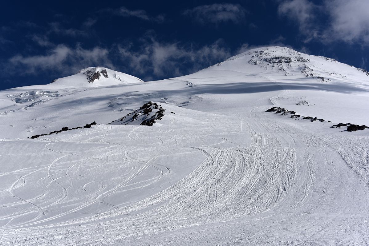 03A The Way Ahead To Pastukhov Rocks With Mount Elbrus West And East Summits Above